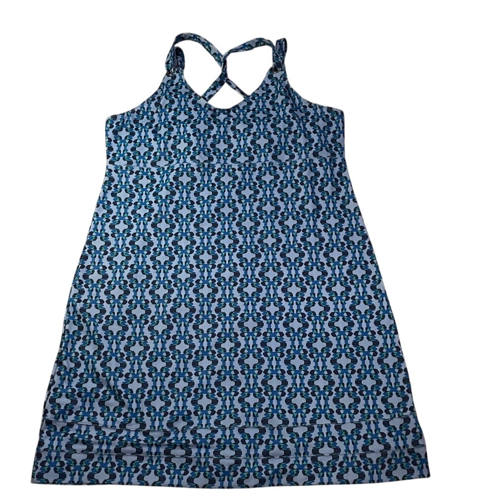 Merrell Opti-Wick Blue Geometric Print Active Dress XL UPF‎ 50+ Shelf Bra Hiking